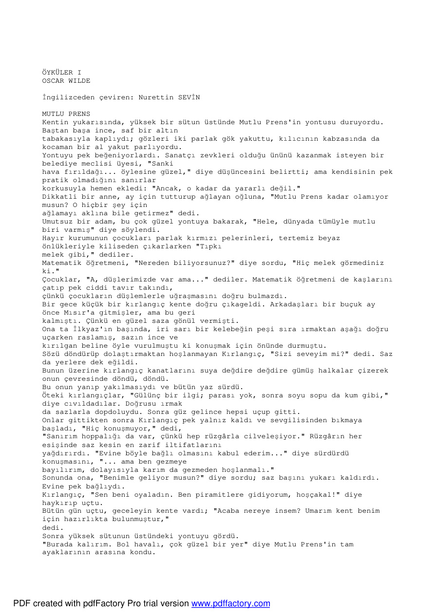 Öyküler 1 PDF – Oscar Wilde