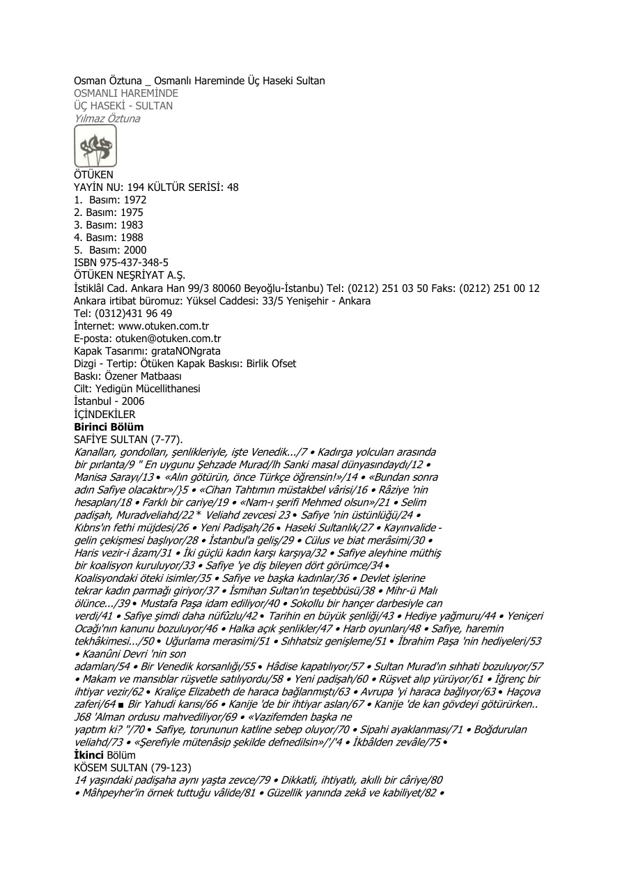 Uc Haseki Sultan PDF – Osman Öztuna