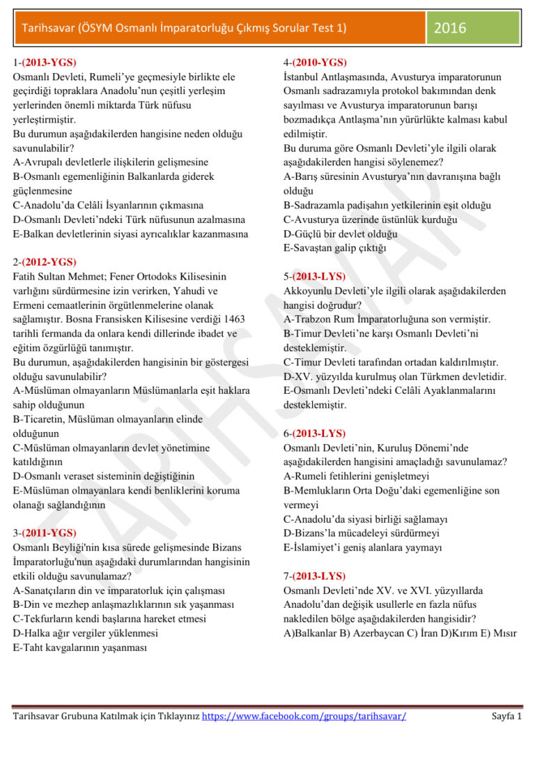 Osmanlı İmparatorluğu Test 1 Kitap Kapağı