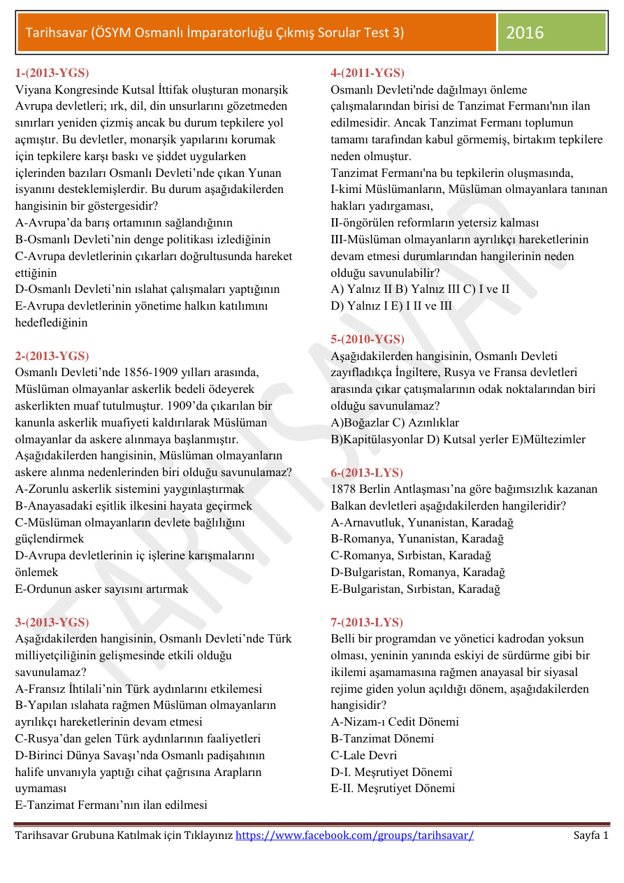 Osmanlı İmparatorluğu Test 3 PDF – Kolektif / ÖSYM