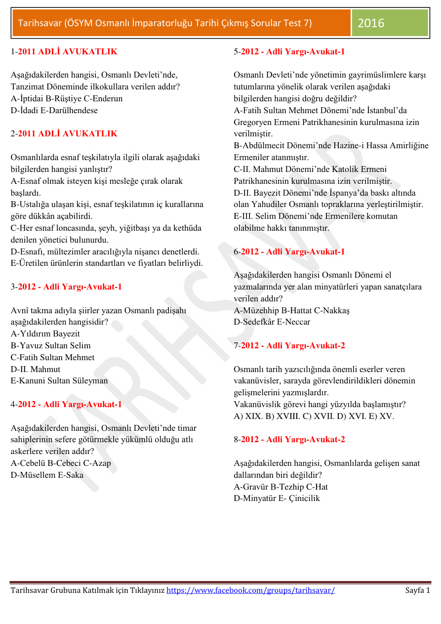 Osmanlı İmparatorluğu Test 7 PDF – Kolektif / ÖSYM