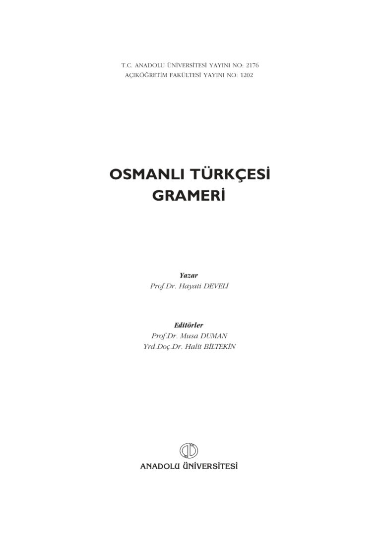 Osmanlı Türkçesi Grameri 1 Kitap Kapağı