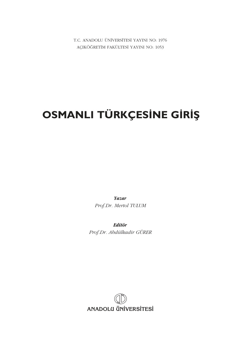 Osmanlı Türkçesine Giriş 1 PDF – Anonim / Akademik