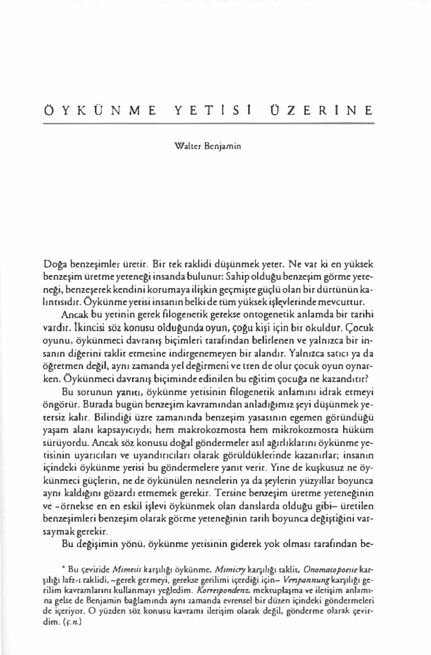 Öykünme Yetisi Üzerine PDF – Walter Benjamin (?) / Kolektif