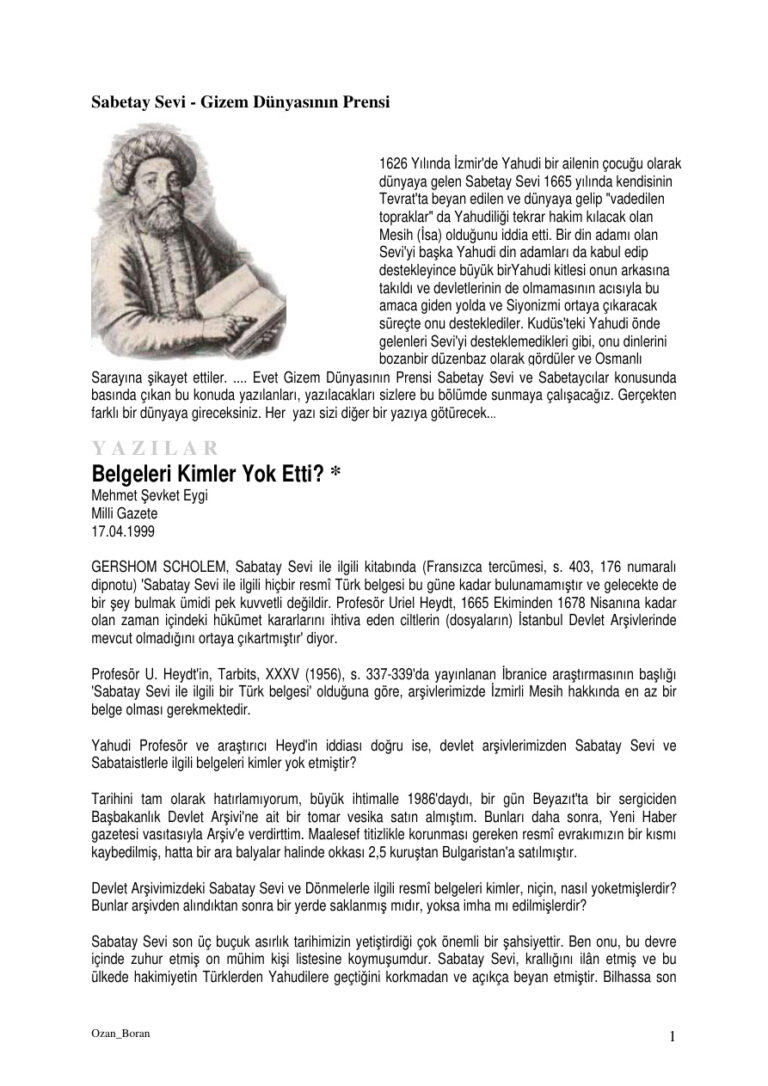 Sabatay Sevi PDF - Ozan Boran 1 Ozan Boran Sabatay Sevi Kitap Kapağı