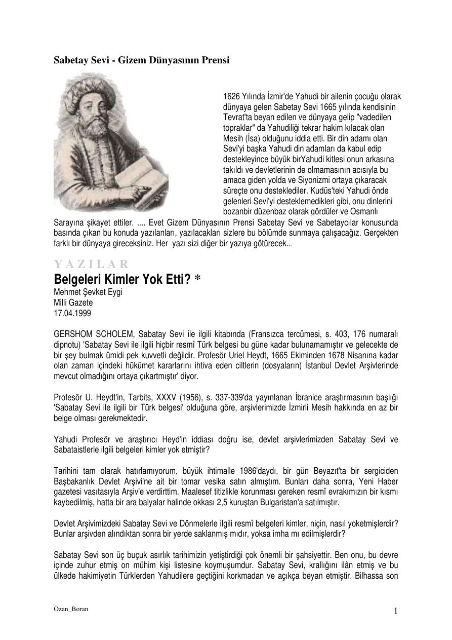 Sabatay Sevi PDF – Ozan Boran