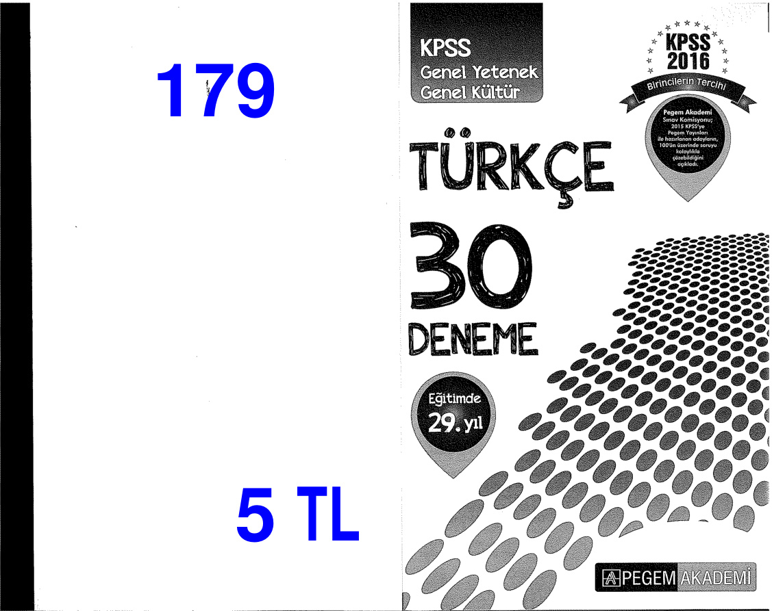 PEGEM TÜRKÇE 30 DENEME 2016 PDF – Kolektif / Pegem