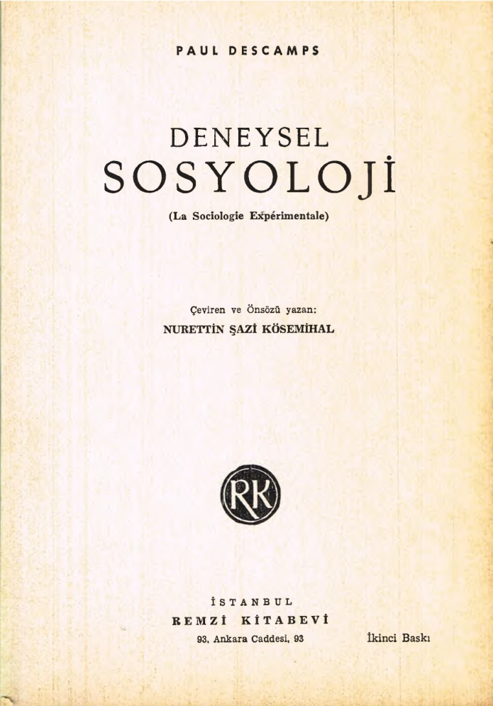 Deneysel Sosyoloji PDF – Paul Descamps