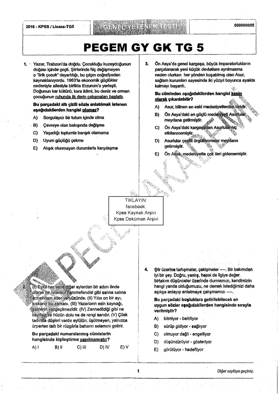 Pegem 2016 Tg5 GyGk PDF – Kolektif / Pegem