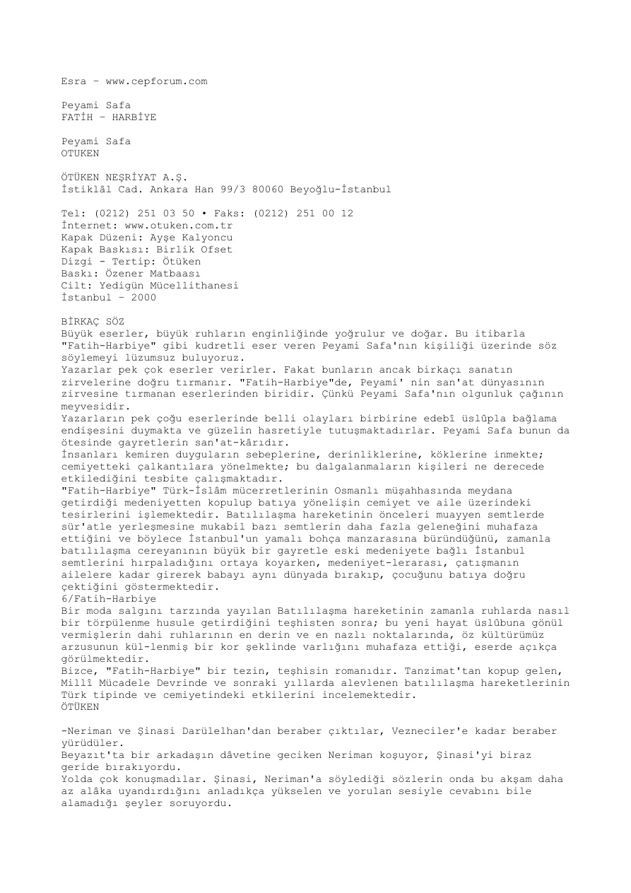 Fatih-Harbiye PDF – Peyami Safa