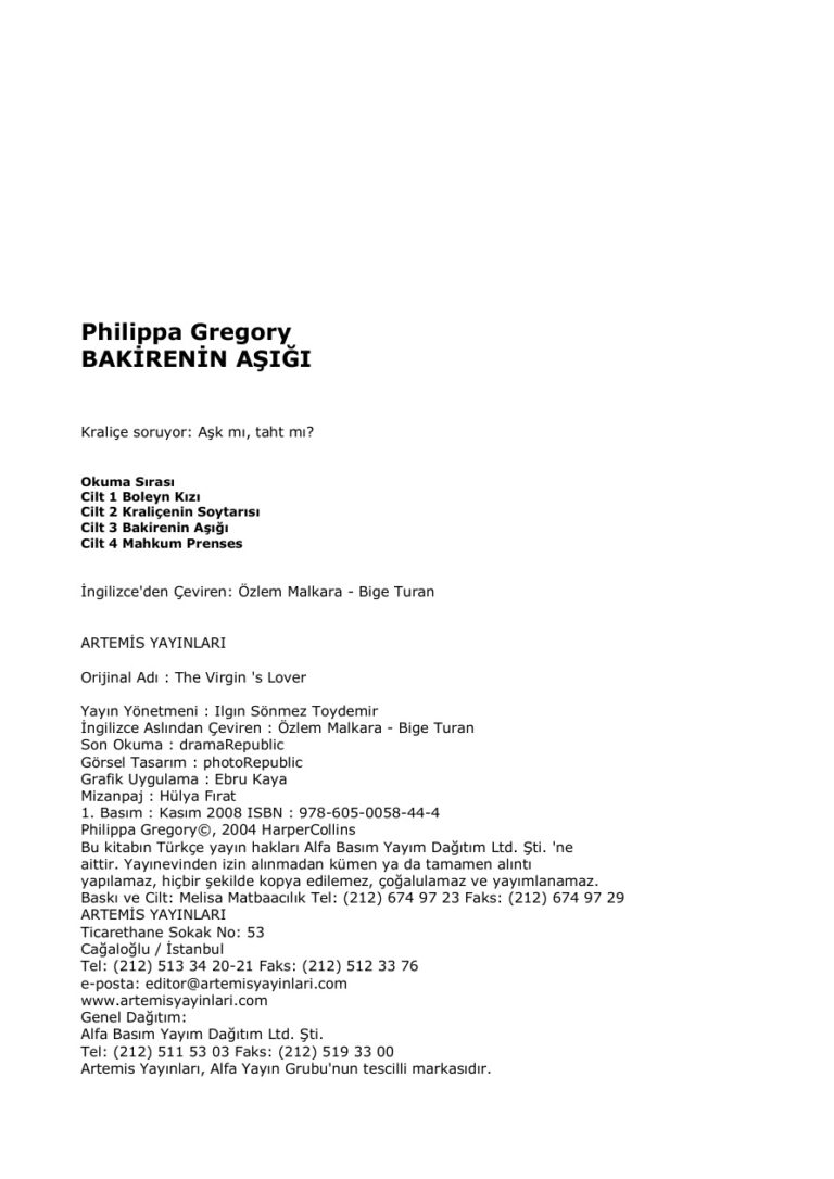 Philippa Gregory Cilt3 Bakirenin Aşığı Kitap Kapağı