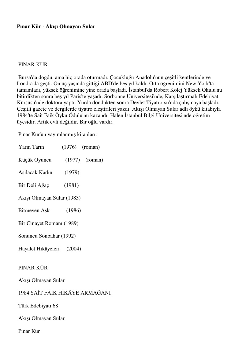 Akisi Olmayan Sular PDF – Pınar Kür