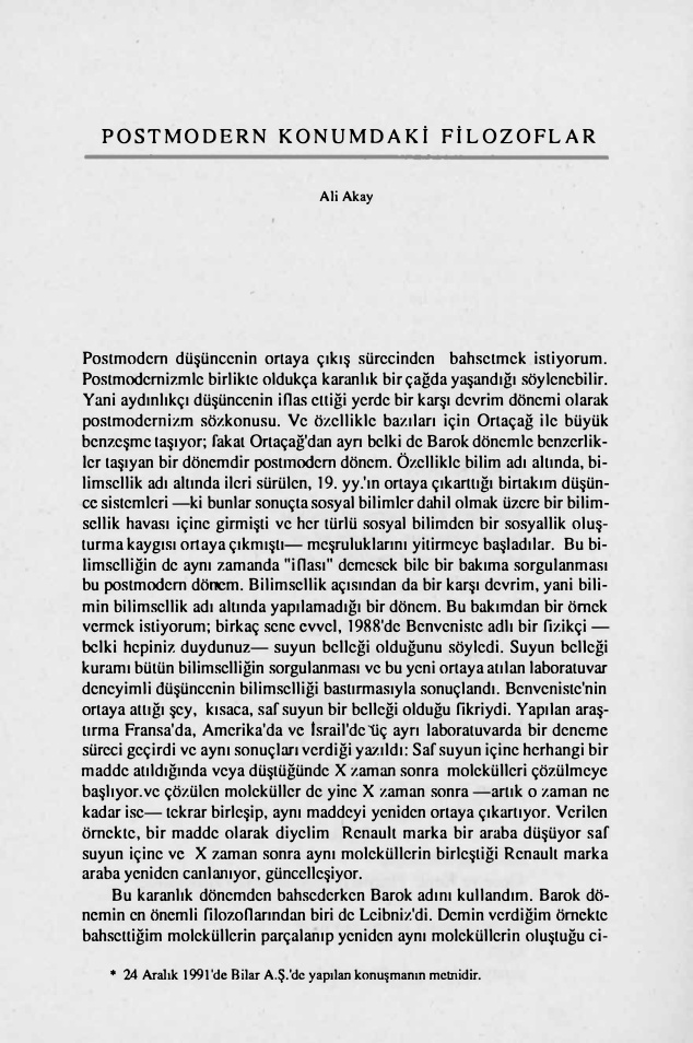 Postmodern Konumdaki Filozoflar PDF – Ali Akay