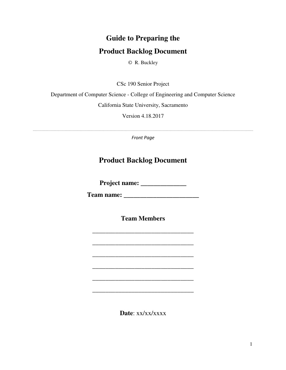 Product Backlog Document PDF – Unknown