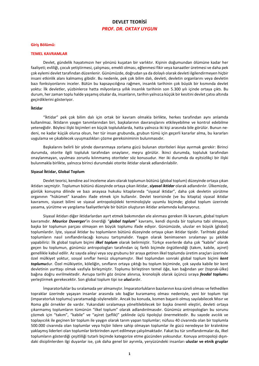 Devlet Teorisi (kısa özet) PDF – Oktay Uygun