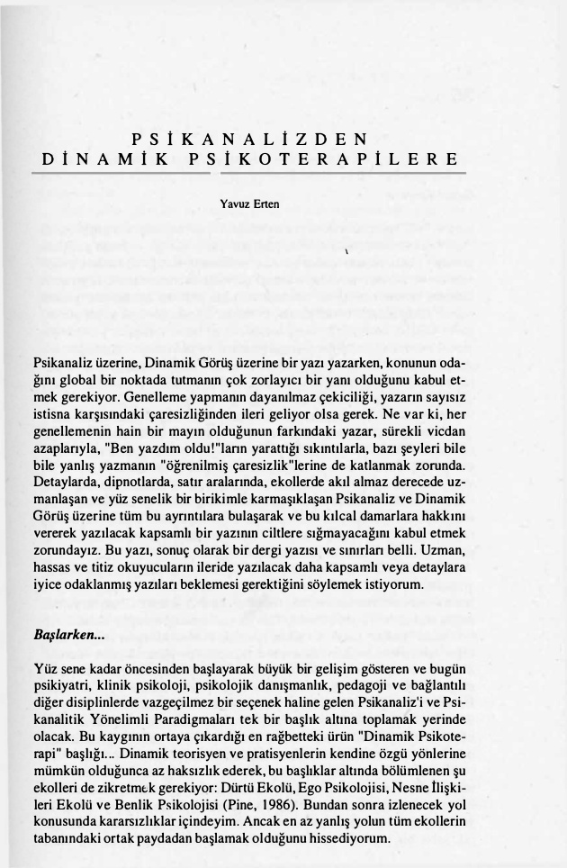 Psikanalizden Dinamik Psikoterapilere PDF – Yavuz Erten