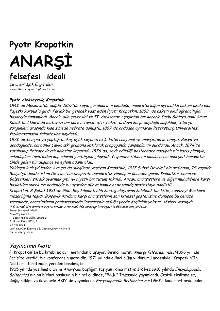 Anarsi felsefesi ideali PDF – Pyotr Kropotkin