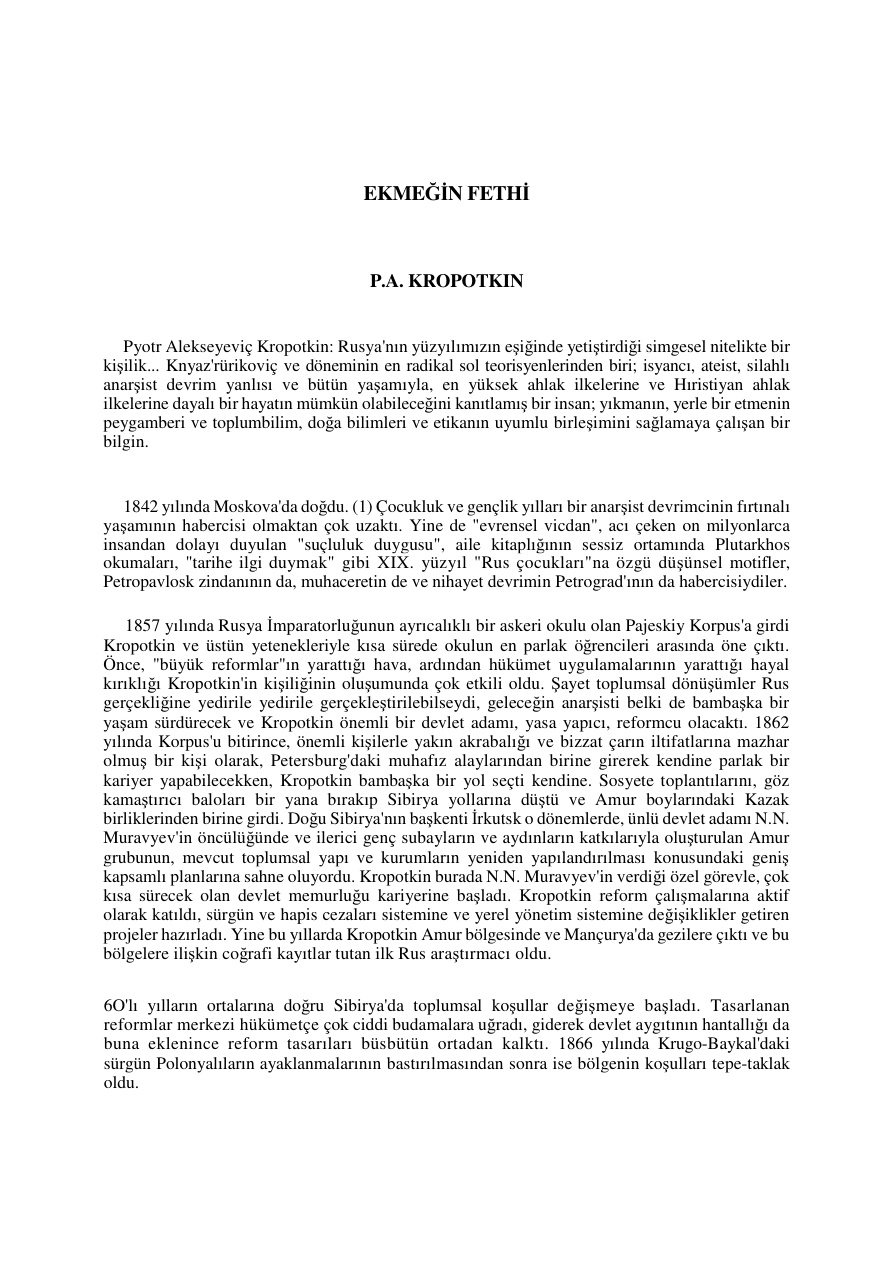 Ekmeğin Fethi PDF – Pyotr Kropotkin