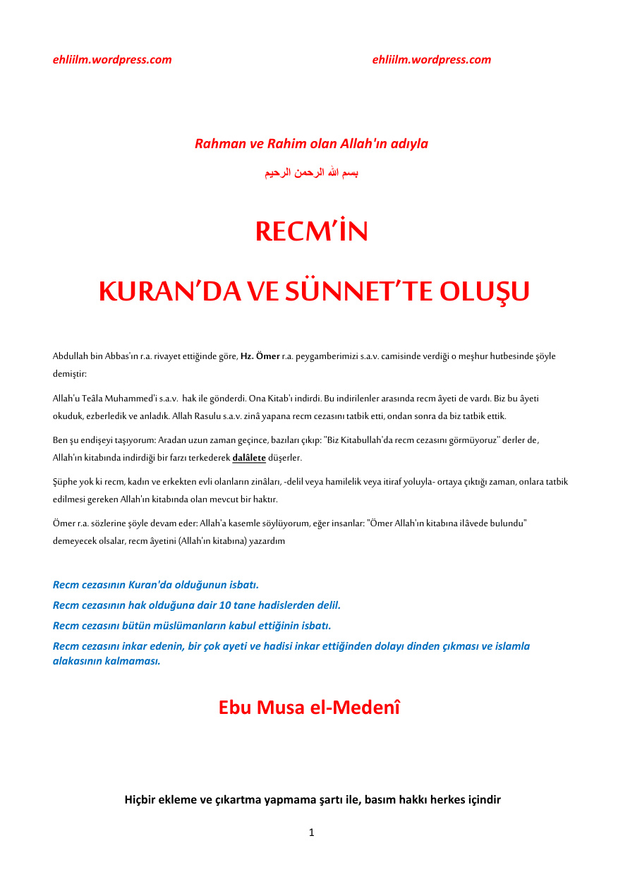 RECM’İN KURAN’DA VE SÜNNET’TE OLUŞU PDF – Kolektif / İlahiyat