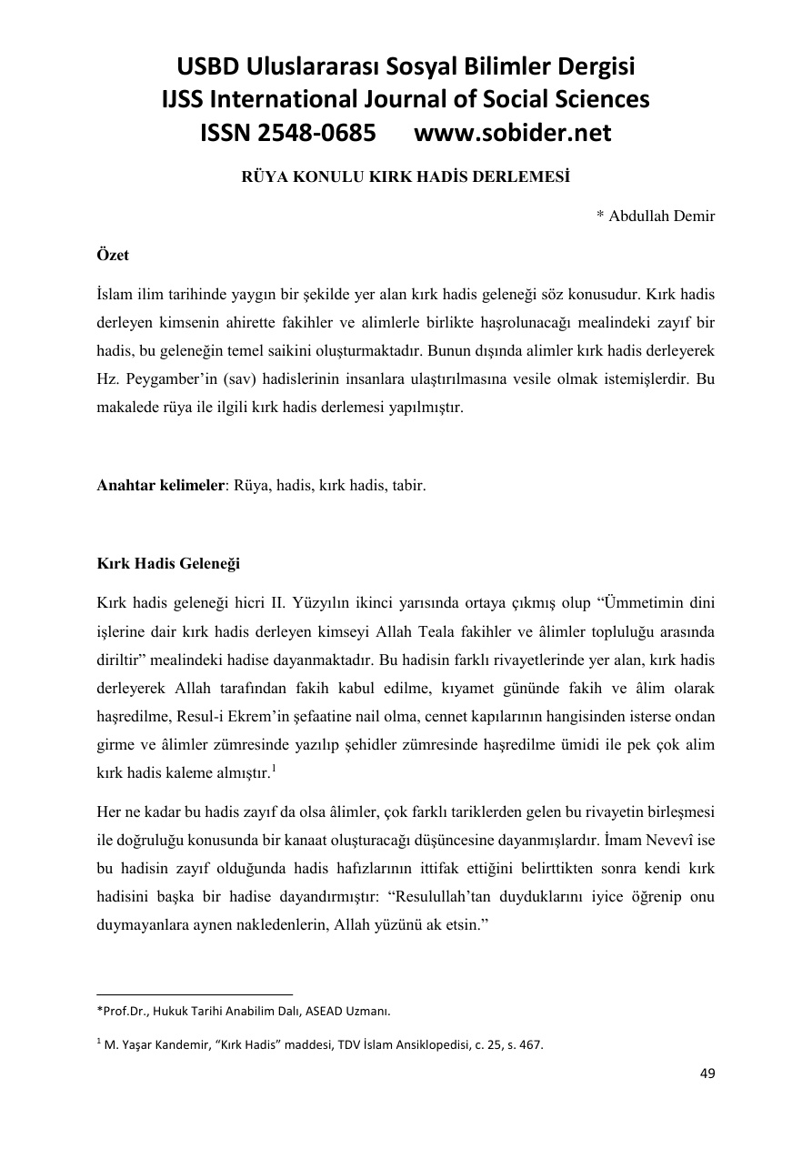 RÜYA KONULU KIRK HADİS DERLEMESİ PDF – Kolektif / İlahiyat