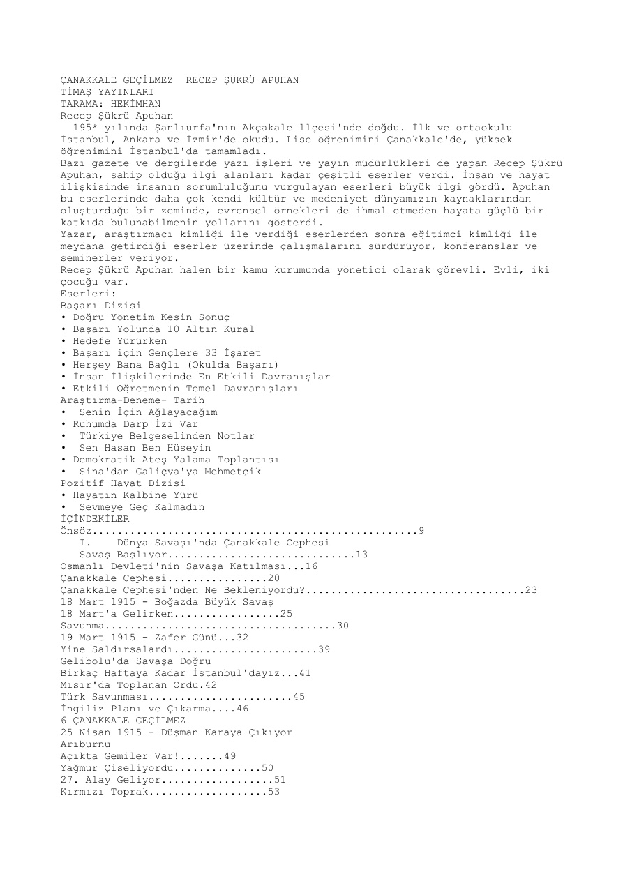 Canakkale Gecilmez PDF – Recep Şükrü Apuhan
