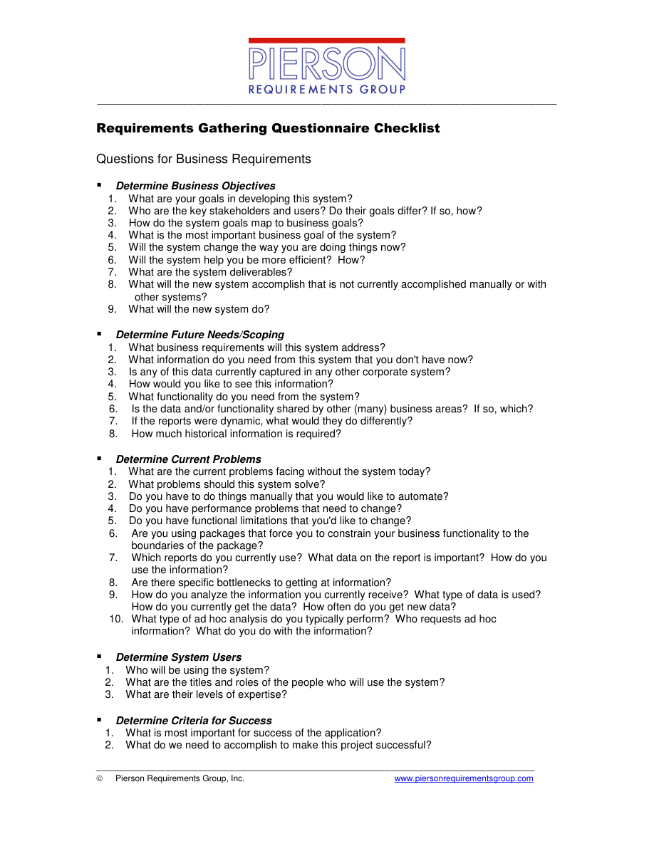 Requirements Questionnaire Checklist PDF – Unknown