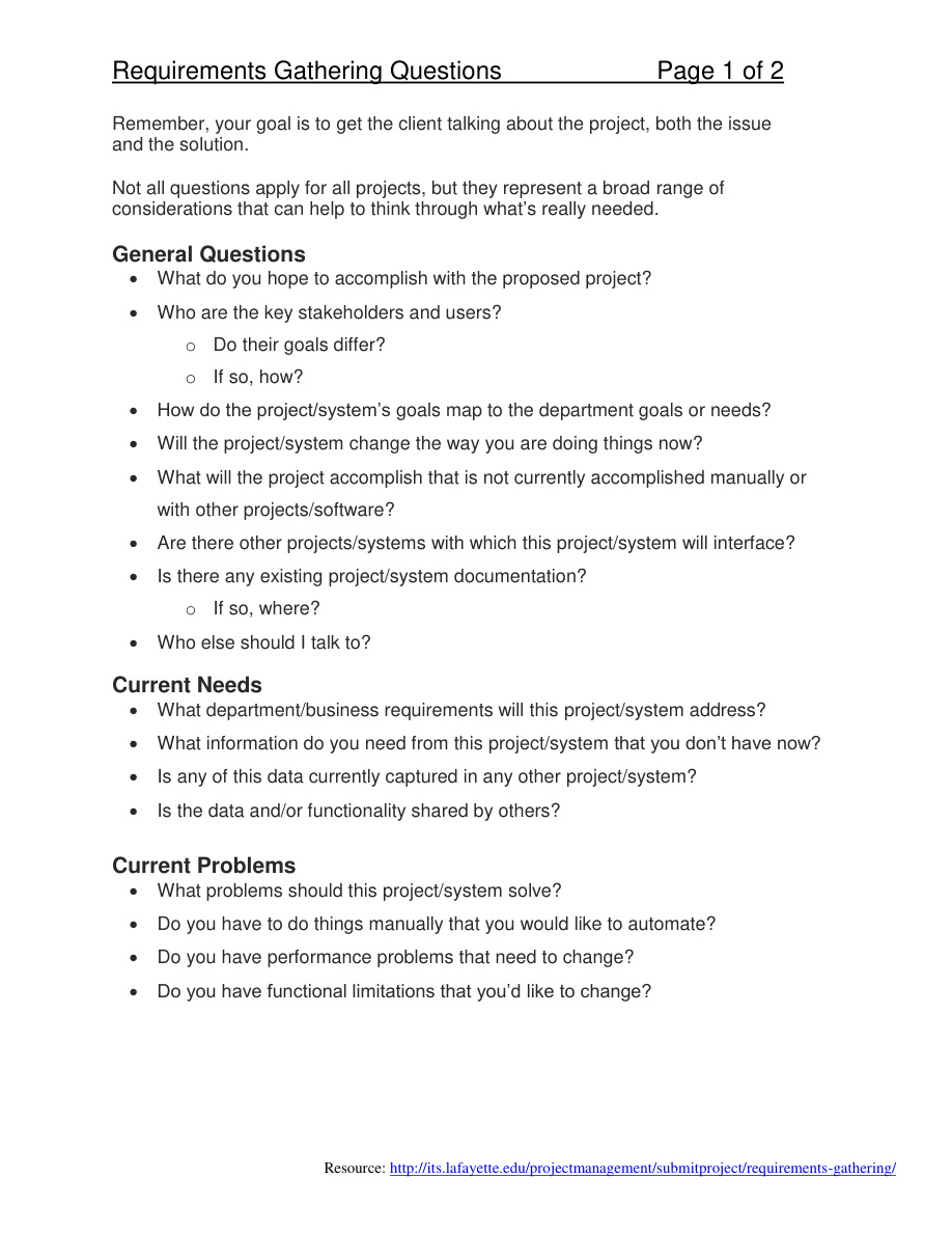 Requirements Gathering Questions PDF – Unknown