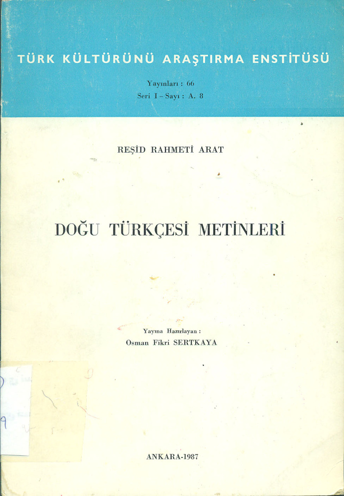 Doğu Türkçesi Metinleri PDF – Reşid Rahmeti Arat