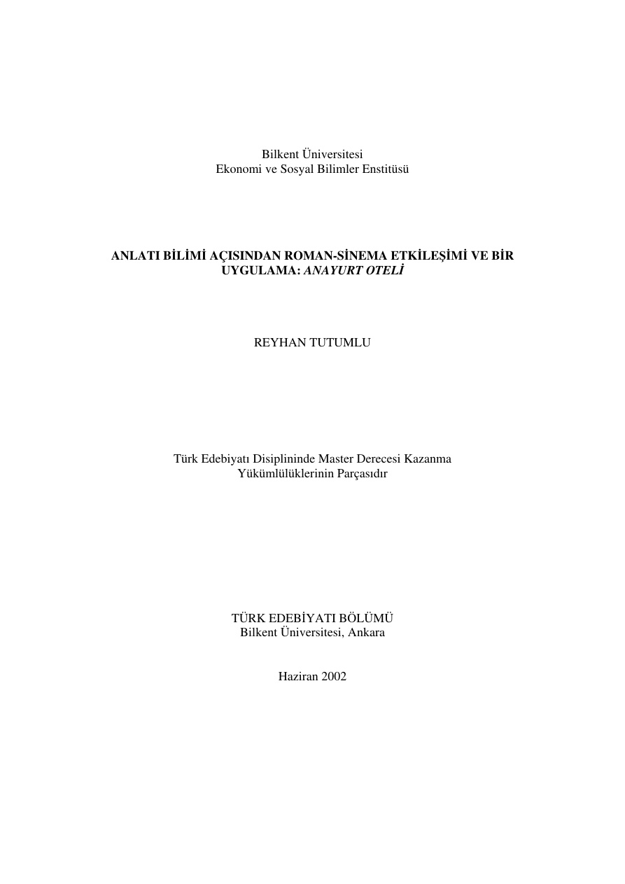 Anlatı Bilimi Açısından Roman-Sinema Etkileşimi, Anayurt Oteli PDF – Reyhan Tutumlu