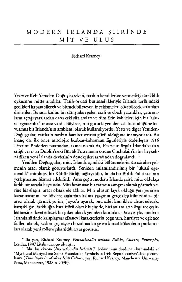 Modern İrlanda Şiirinde Mit ve Ulus PDF – Richard Kearney