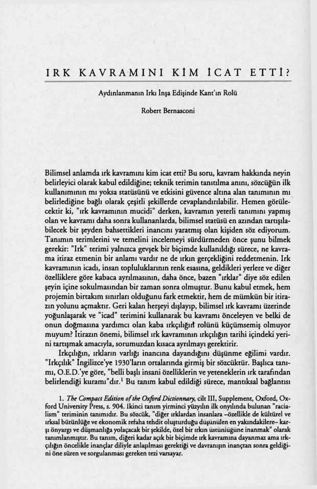 Irk Kavramını Kim İcat Etti; Aydınlanmanın Irku İnşa Edişinde Kant’ın Rolü PDF – Robert Bernasconi