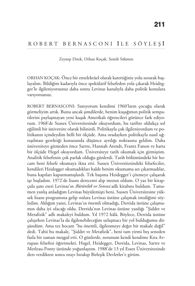 Robert Bernasconi’yle Söyleşi PDF – Robert Bernasconi
