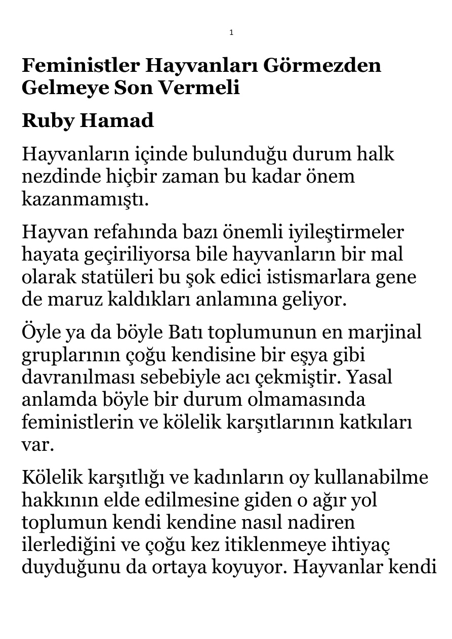 Feministler Hayvanları Görmezden Gelmeye Son Vermeli PDF – Ruby Hamad
