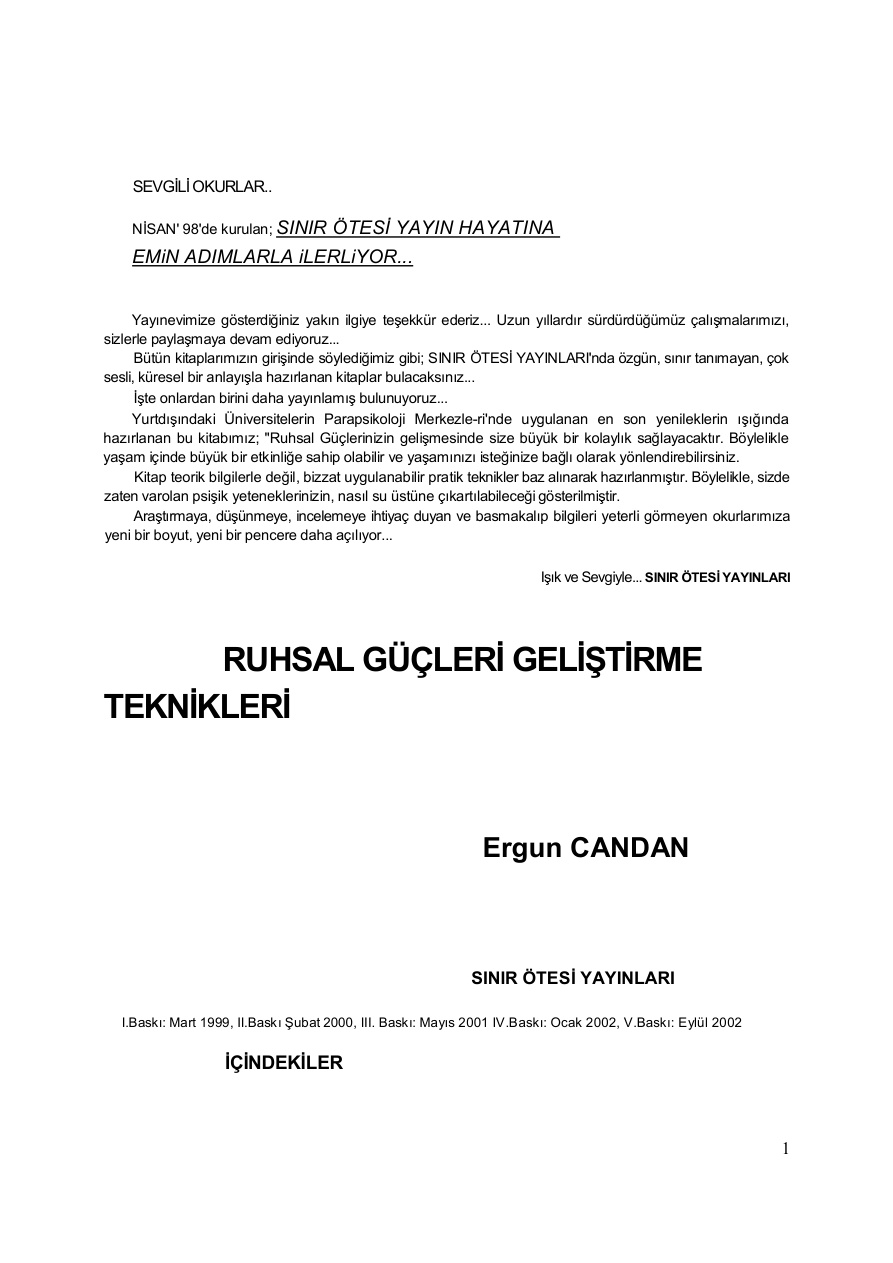 Ruhsal Güçleri Geliştirme Teknikleri PDF – Ergun Candan