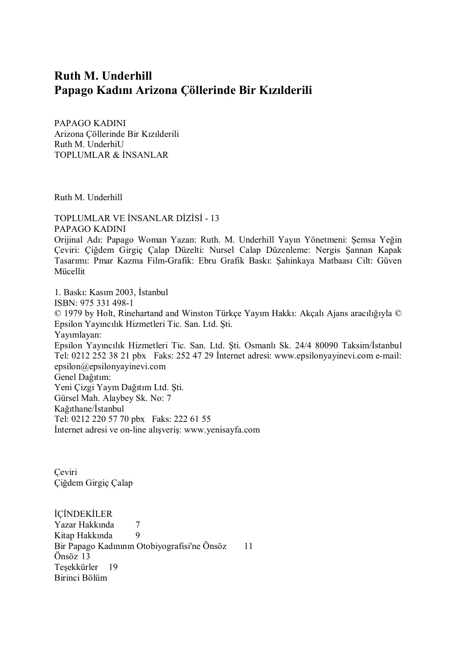 Papago Kadını PDF – Ruth M. Underhill
