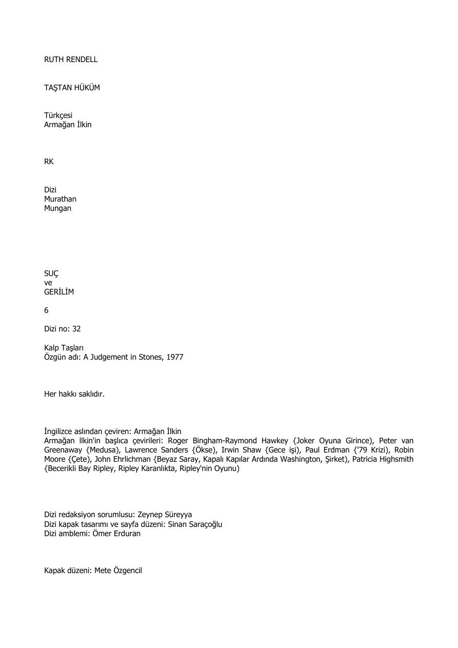 Taştan Hüküm PDF – Ruth Rendell