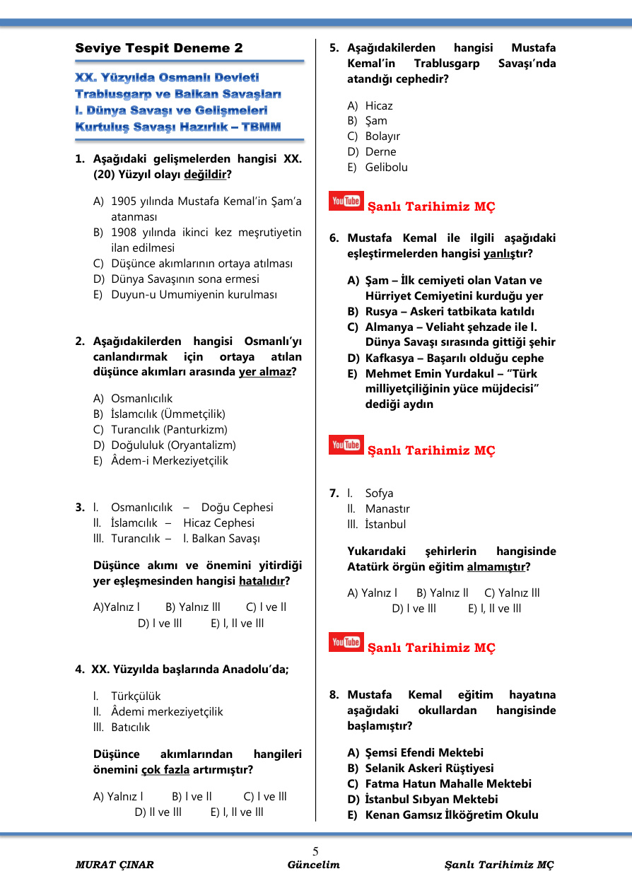 SEVİYE TESPİT 2 Şanlı Tarihimiz PDF – MÇ (Haz.)