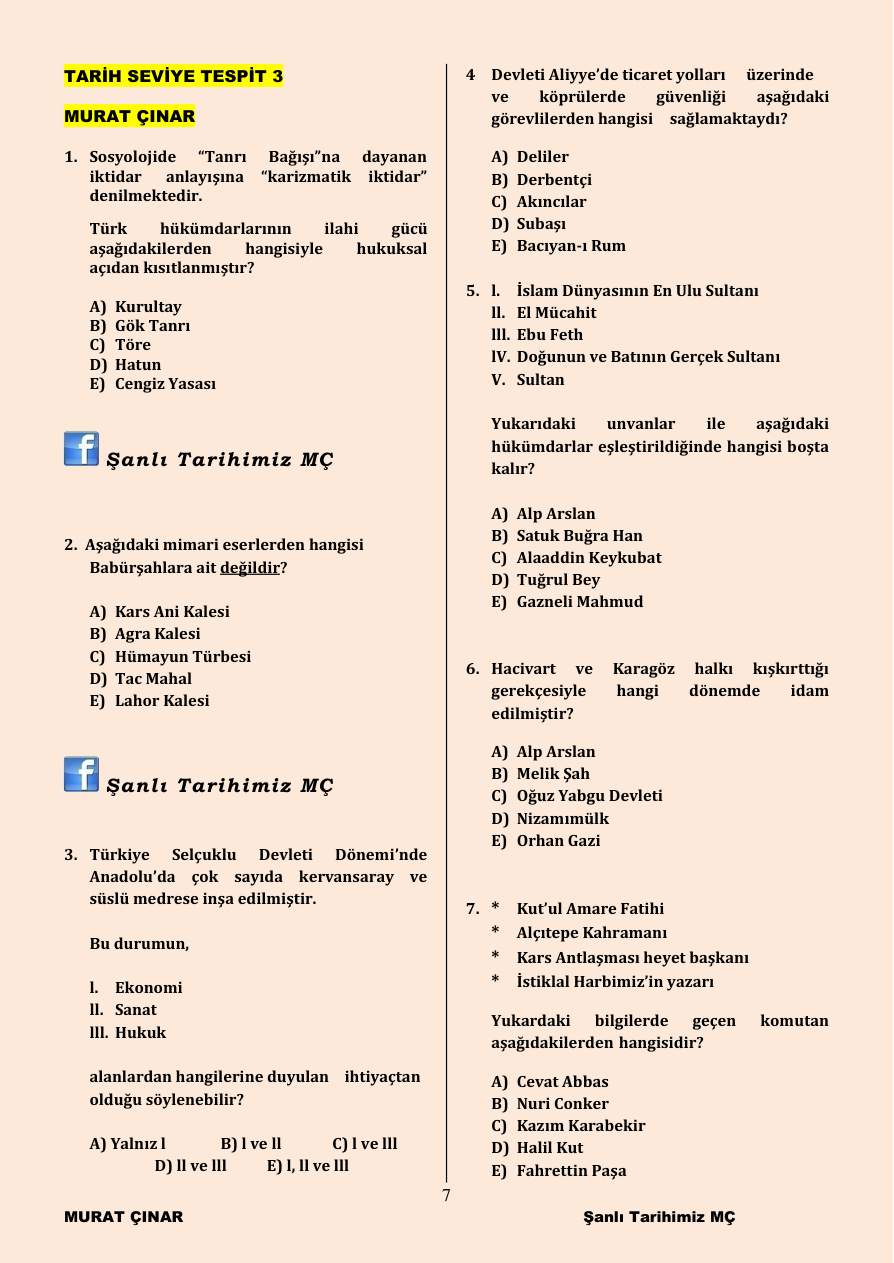 SEVİYE TESPİT 3 TARİH Şanlı Tarihimiz PDF – MÇ (Haz.)