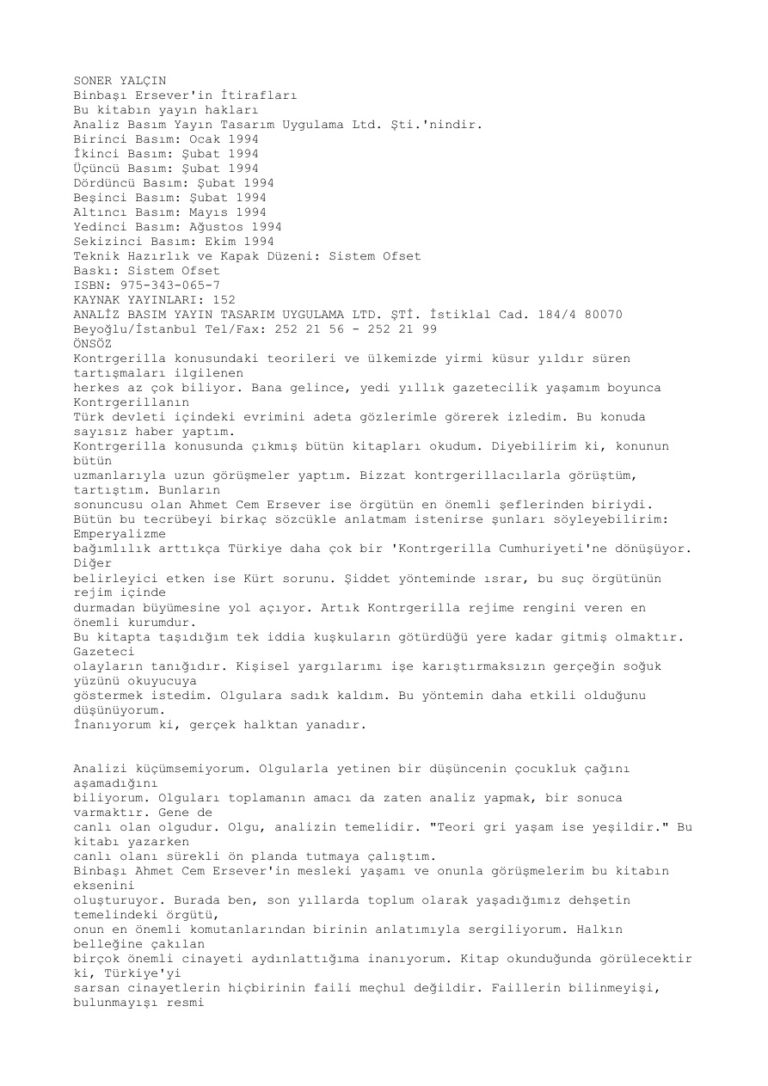 SONER YALÇIN Binbasi Erseverin Itiraflari Kitap Kapağı