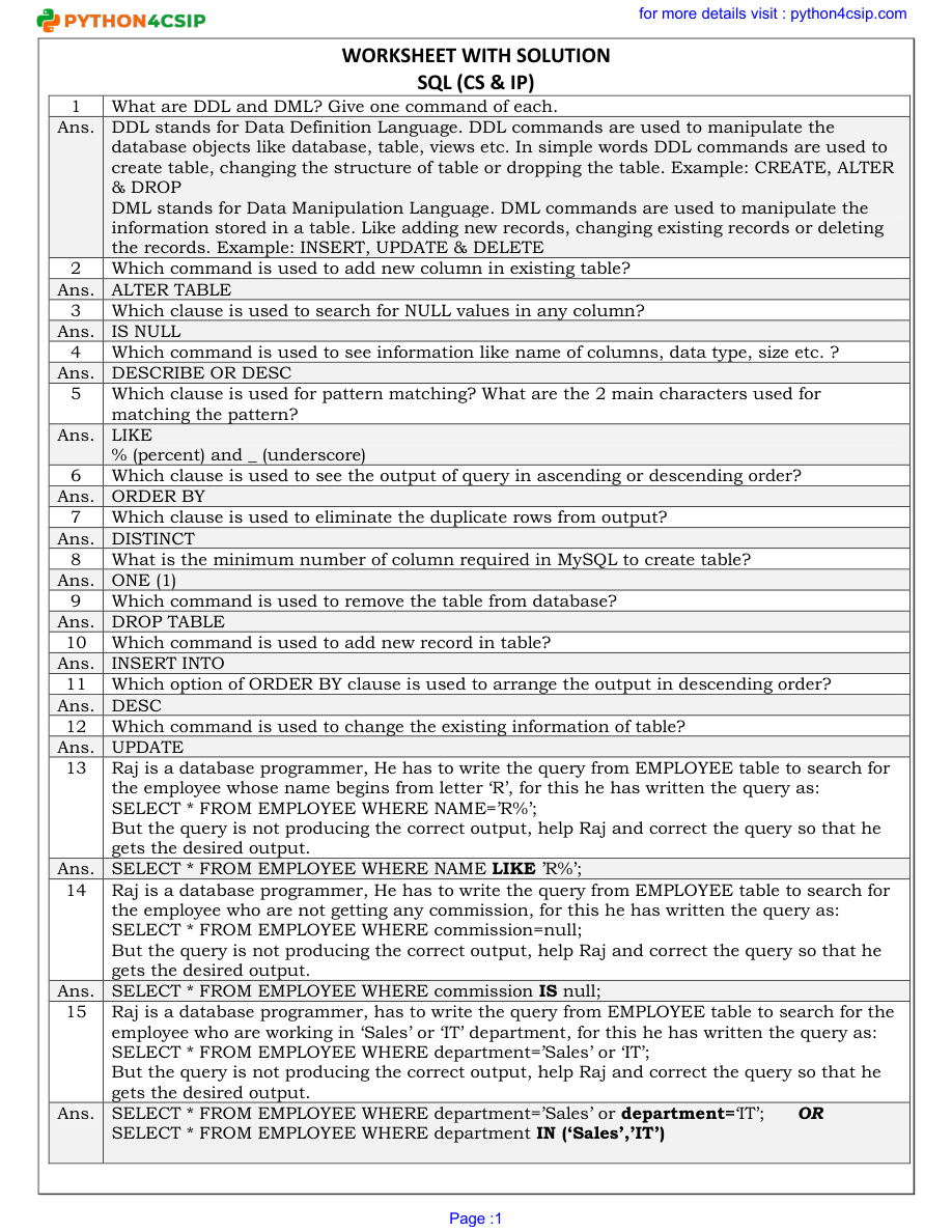 SQL Prep PDF – Unknown