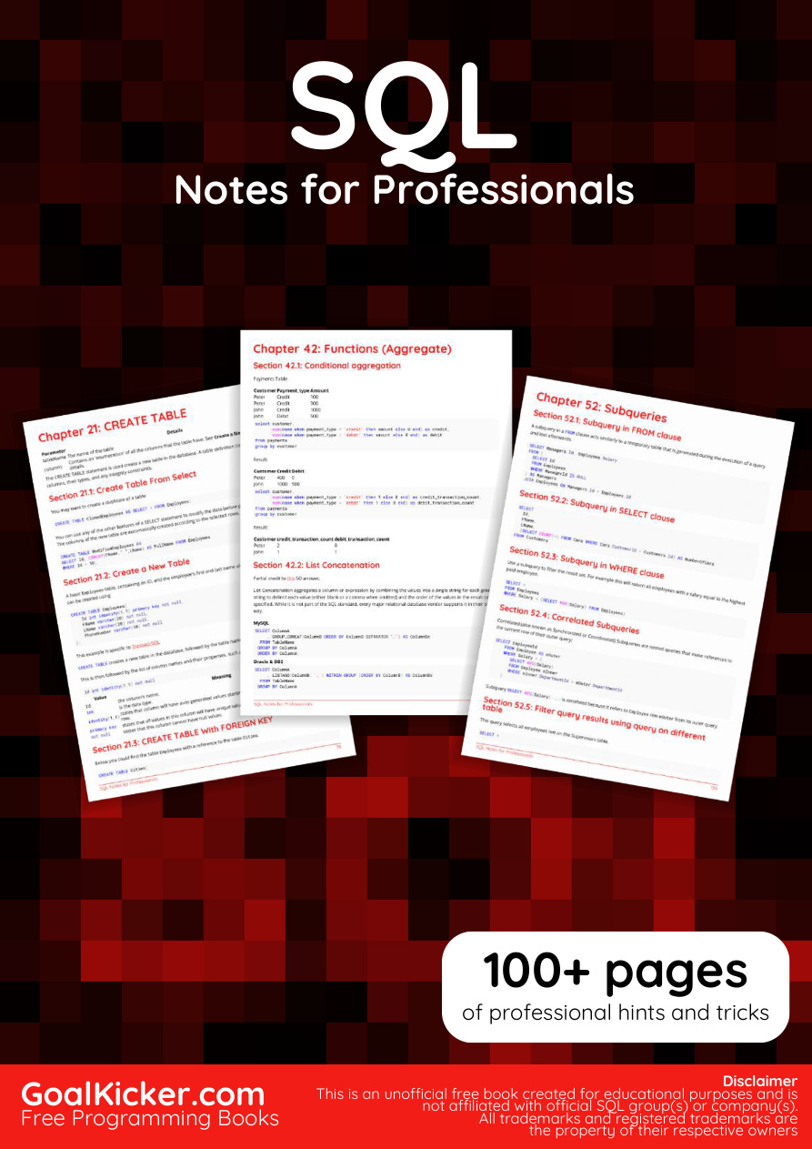 SQL Notes for Professionals PDF – Stack Overflow Contributors