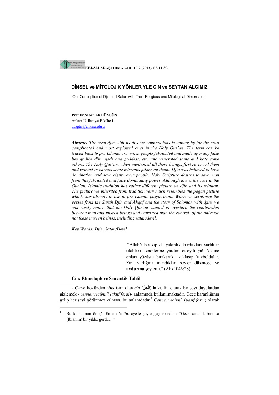 Dinsel ve Mitolojik Yönleriyle Cin ve Şeytan Algımız PDF – Şaban Ali Düzgün