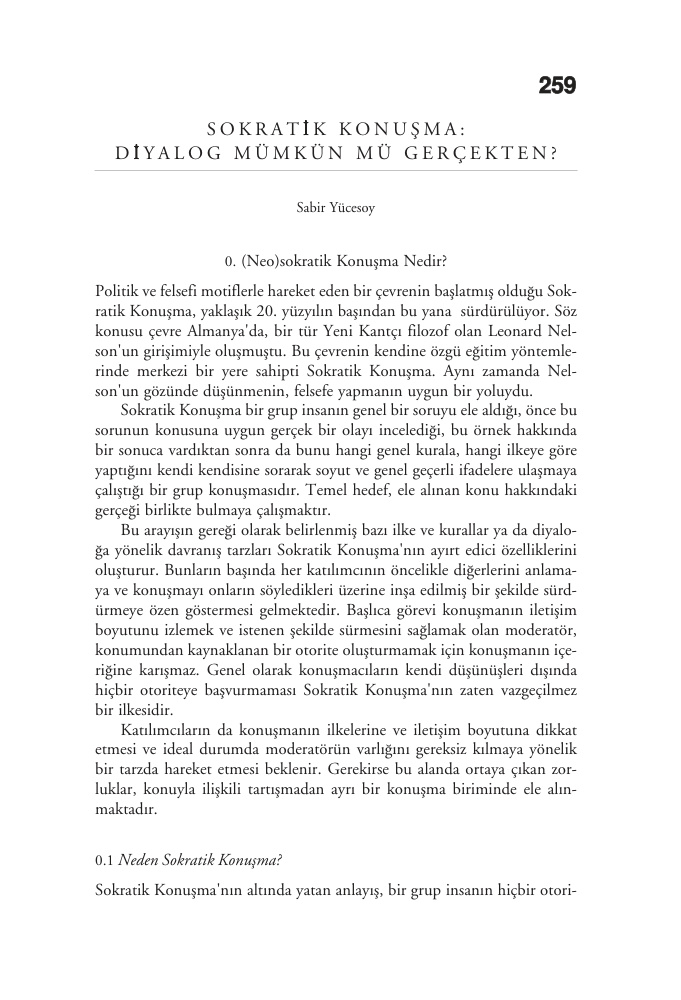 Sokratik Konuşma; Diyalog Mümkün Mü Gerçekten PDF – Sabir Yücesoy