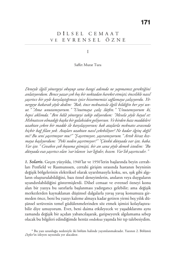 Dilsel Cemaat ve Evrensel Özne I PDF – Saffet Murat Tura