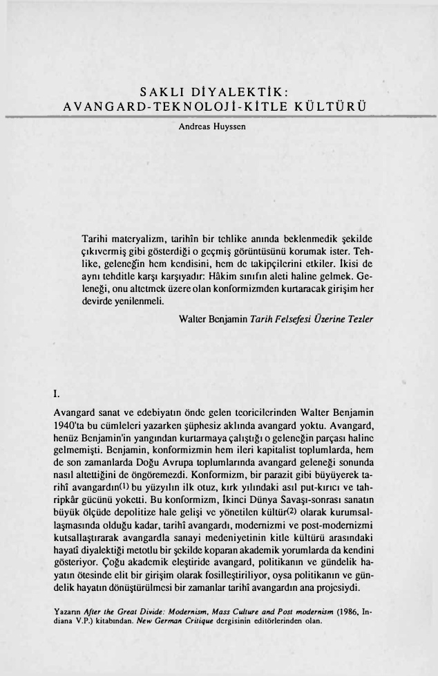Sakli Diyalektik Avangard-Teknolojisi-Kitle Kültürü PDF – Andreas Huyssen