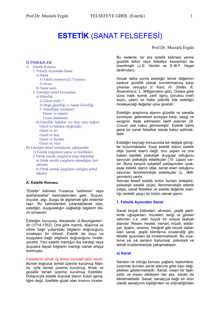 Sanat Felsefesi(Özet Ders Notu) PDF – Mustafa Ergün