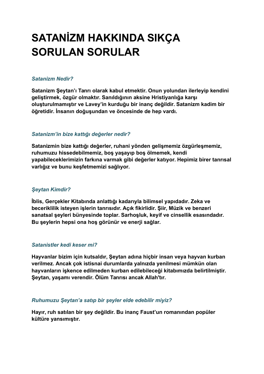 Satanizm ile İlgili Sık Sorulan Sorular PDF – DevilsLight