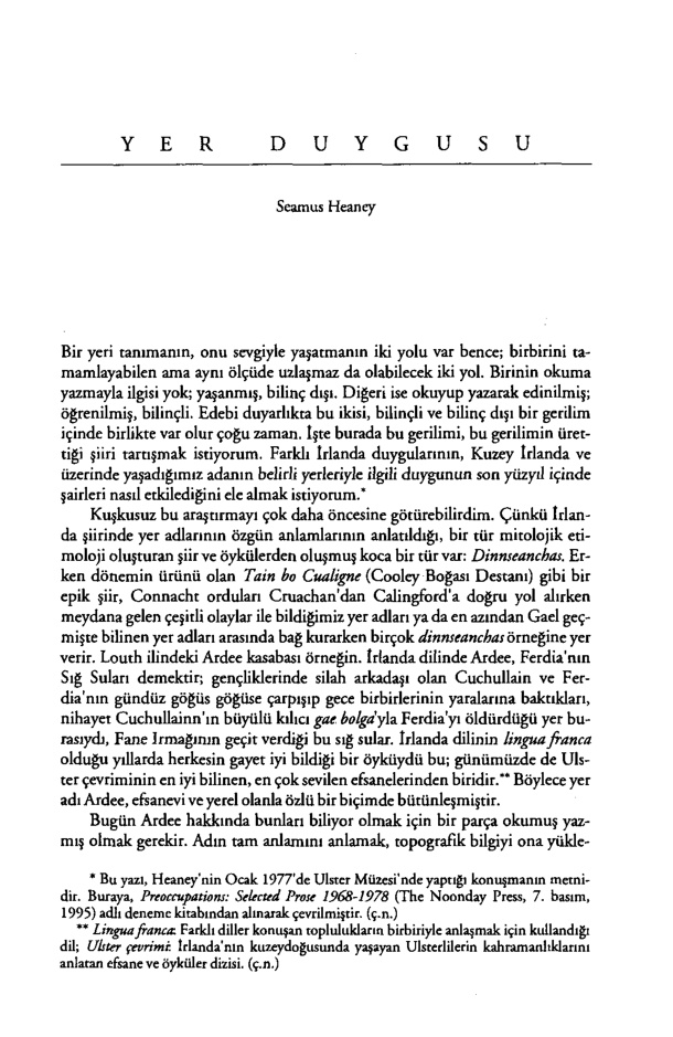 Yer Duygusu PDF – Seamus Heaney