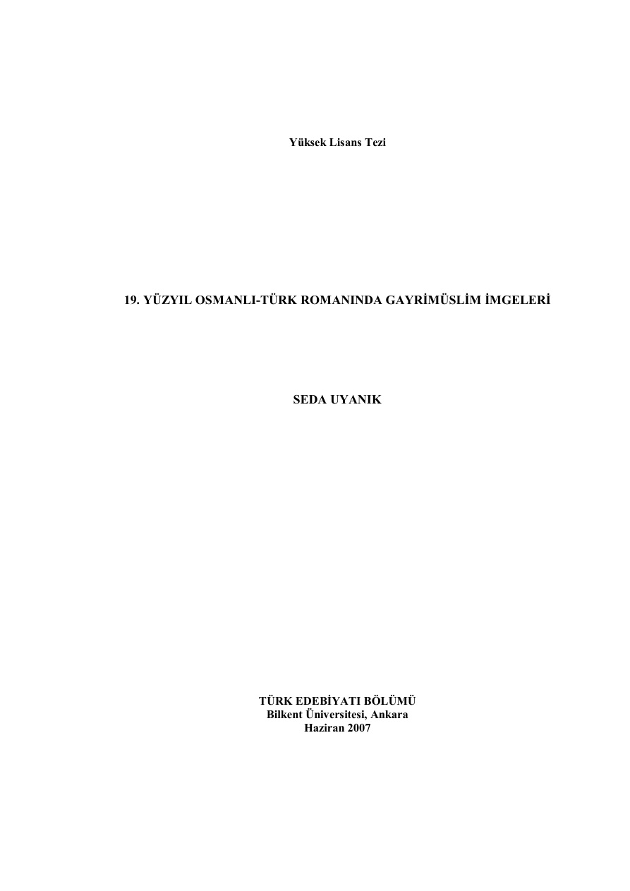 19. Yüzyıl Osmanlı-Türk Romanında Gayrımüslim İmgeleri PDF – Seda Uyanık