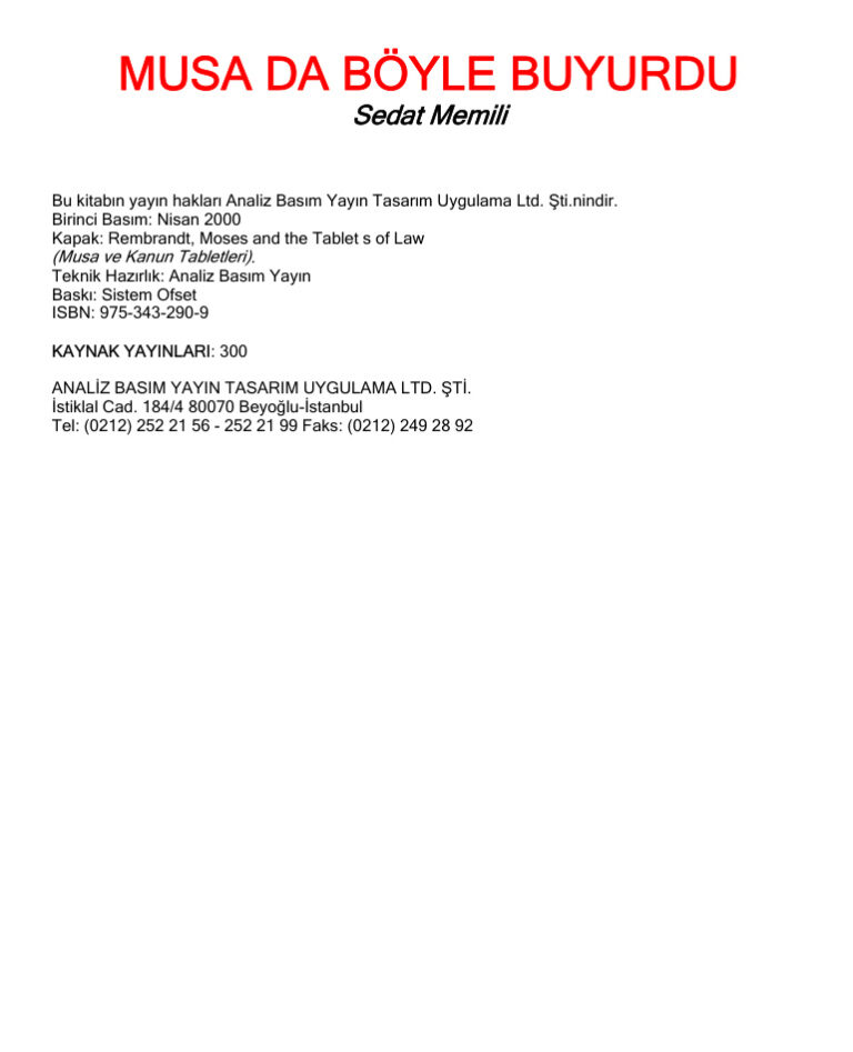 Musa Da Boyle Buyurdu PDF - Sedat Memili 1 Sedat Memili Musa Da Boyle Buyurdu Kitap Kapağı